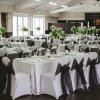 Wedding Decoration Hire, white chair covers with black sashes