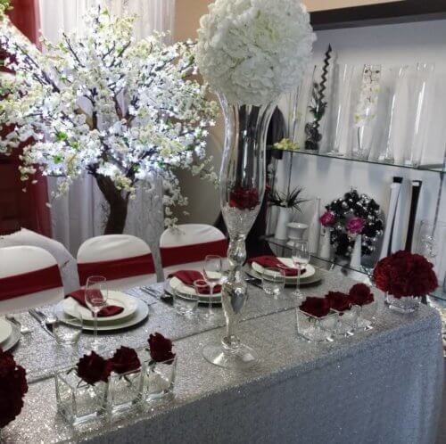 sequin silver table cover
