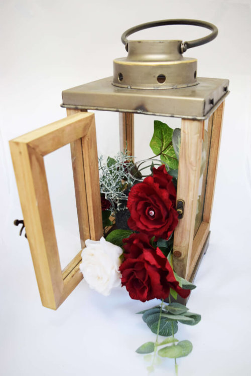 wood lantern with flowers