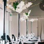 black and white themed table setting