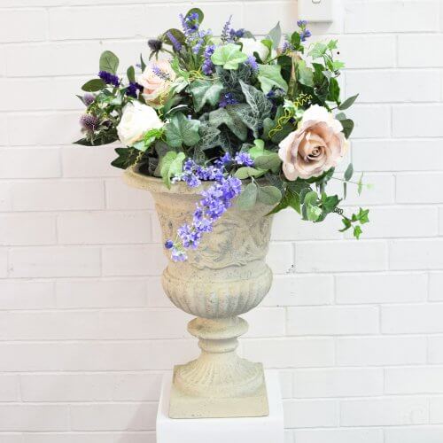 mauve, pink and cream floral arrangement for urn