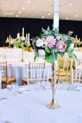 Gold Candlestick with Florals Gold Candlestick centrepiece with Florals