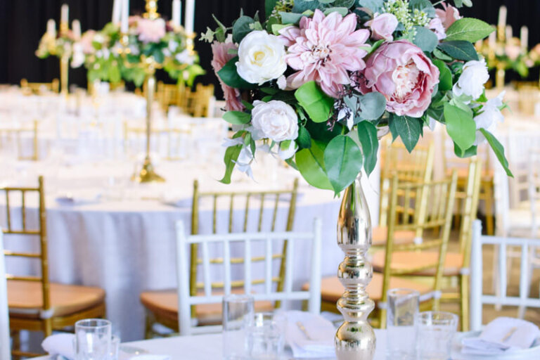 Gold Candlestick centrepiece with Florals