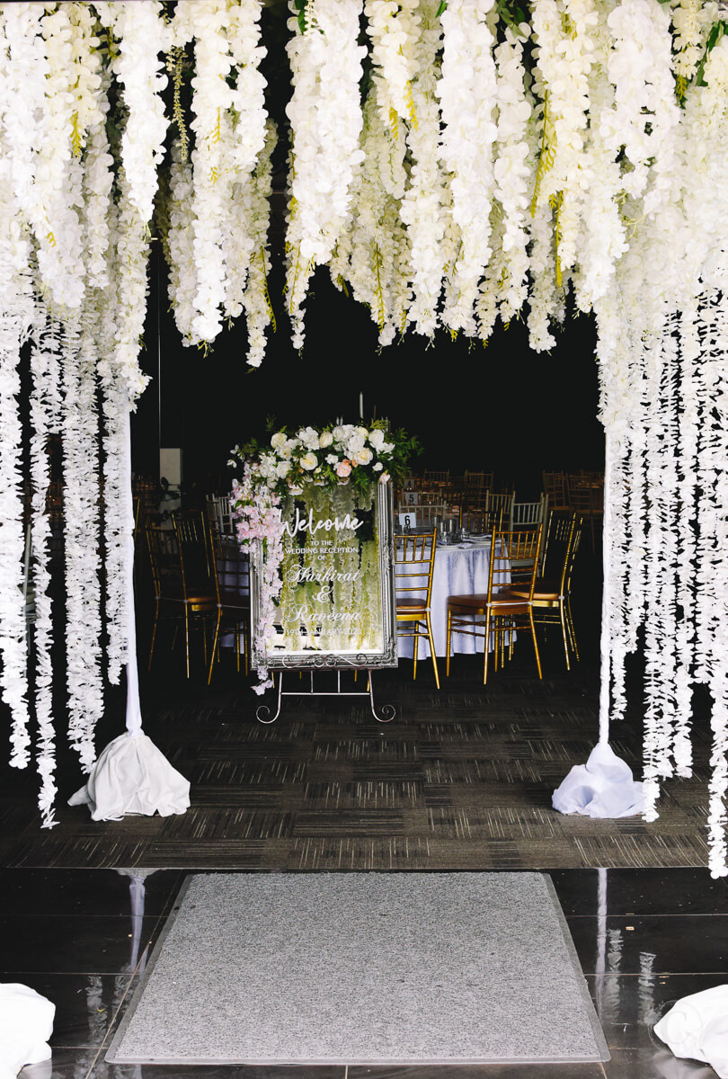 White Floral hanging entrance.