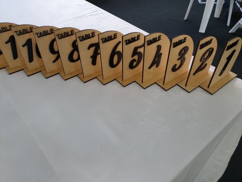 plywood table numbers with black letterings