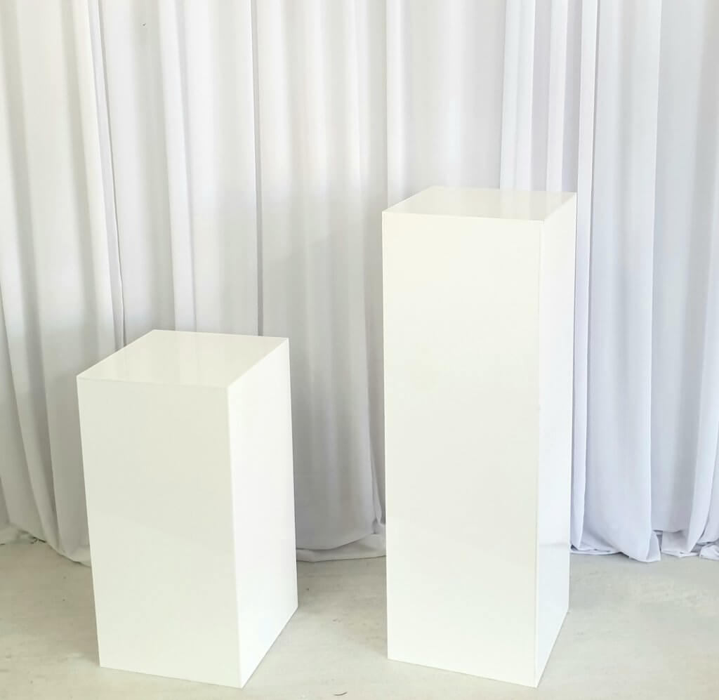 White Acrylic Plinth Various Sizes Covers Decoration Hire