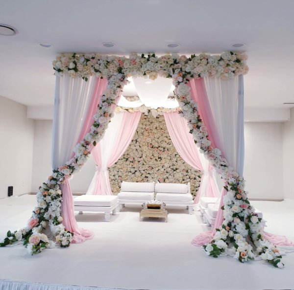 Temple Wedding Floral Mandap Temple Wedding Pink and White Floral Mandap
